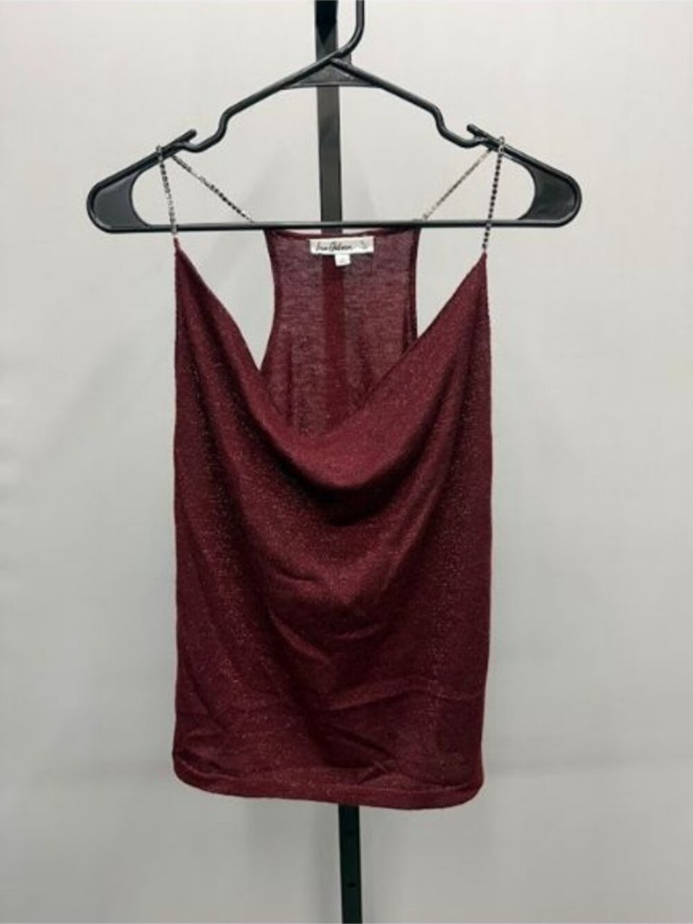 Sam Edelman Maroon Shimmer Rhinestone Chain Strap Cowl Neck Tank Top